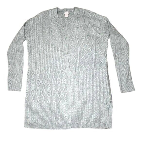Chico's Cable Stitch Open Front Cardigan Sweater Gray Wool Cashmere Size 1 US M - Picture 14 of 14